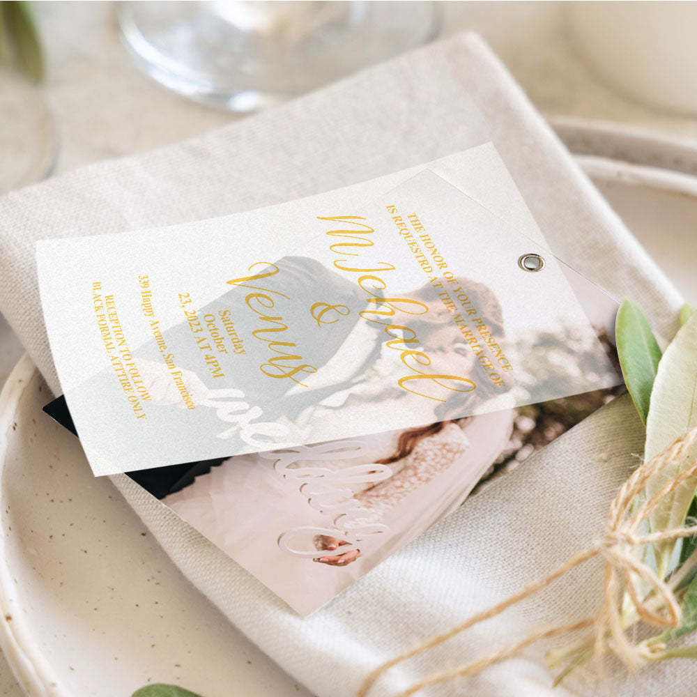 Cartão Fotográfico Personalizado Com Texto Elegante Conjunto De Convites De Casamento Para Casais - soufeelbr