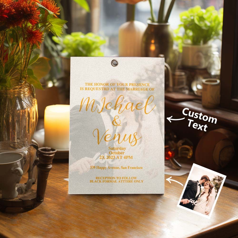 Cartão Fotográfico Personalizado Com Texto Elegante Conjunto De Convites De Casamento Para Casais - soufeelbr