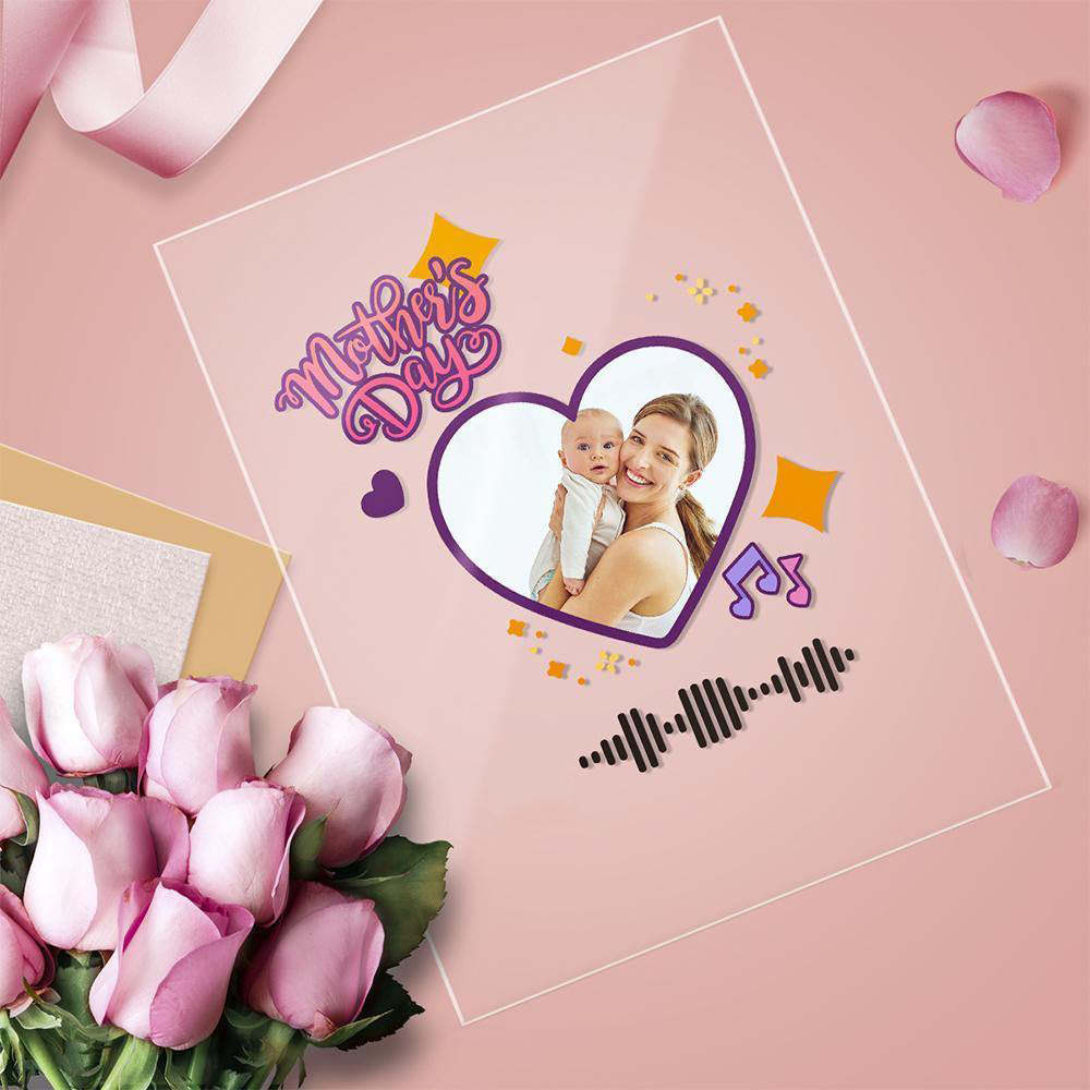 Placa de música acrílica personalizada com código de música em forma de coração presente para o dia das mães