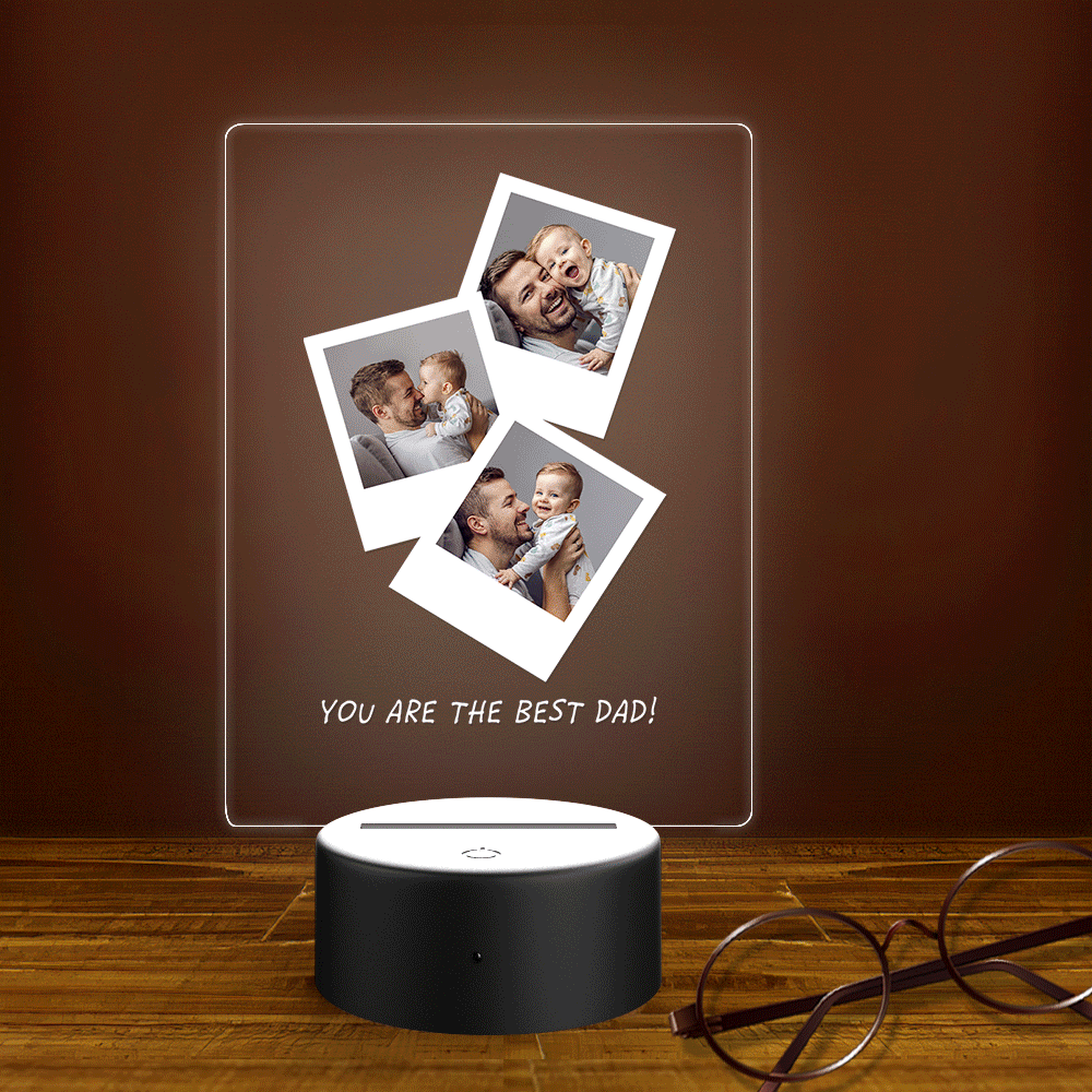 Presente De Dia Dos Pais Foto Personalizada Base De Madeira Luz Noturna Para Pai - soufeelbr