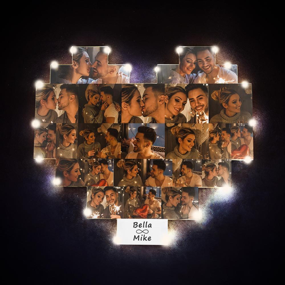 Lâmpada de foto de coração personalizada para decoração de parede álbum personalizado presente para o dia dos namorados