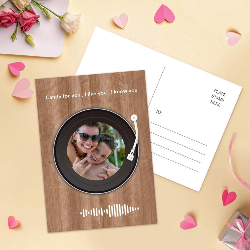 Cartões de música de código de música escaneáveis estilo disco de vinil com sua canção de amor para casal