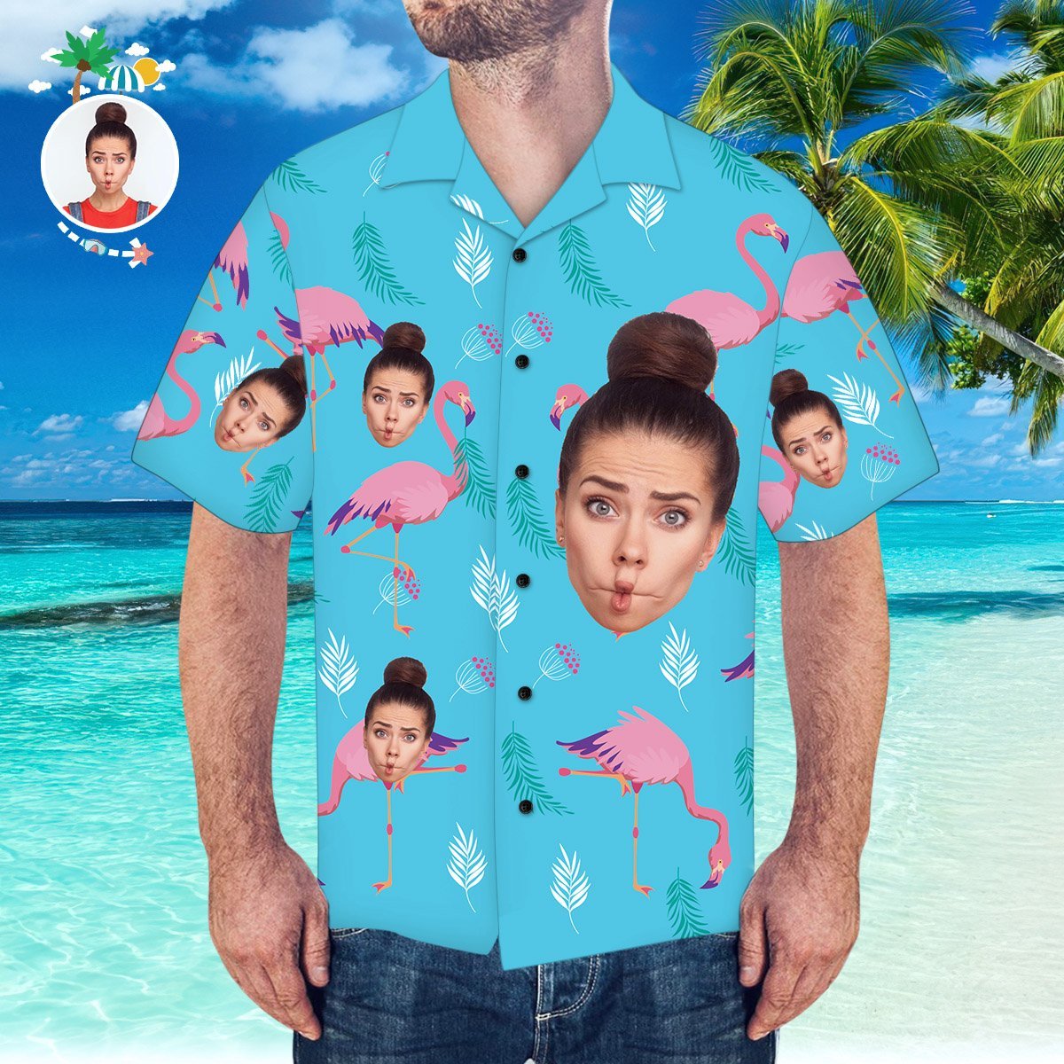 Camisa Rosto Personalizada Masculino S Camisa Havaiana Rosa Flamingo