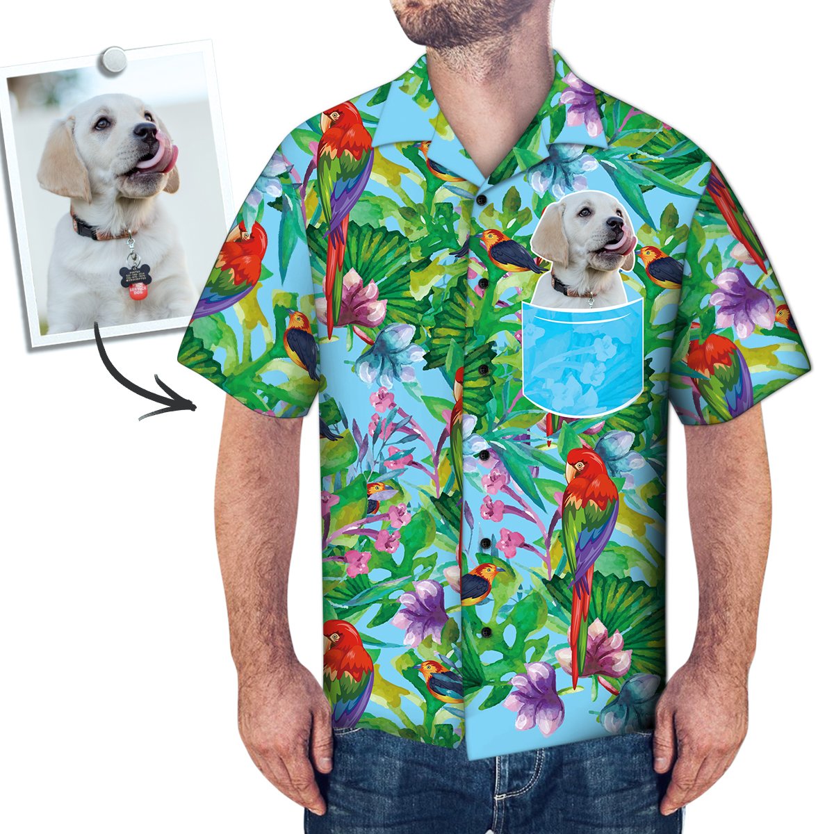 Camisa Havaiana Com Rosto Personalizado Camisa De Bolso Falsa Com Foto Personalizada, Horário De Verão