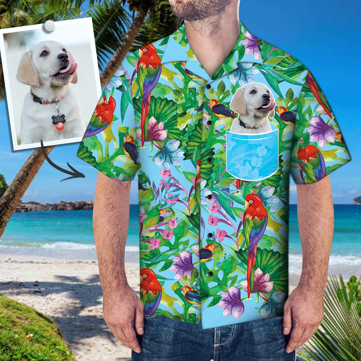 Camisa Havaiana Com Rosto Personalizado Camisa De Bolso Falsa Com Foto Personalizada, Horário De Verão