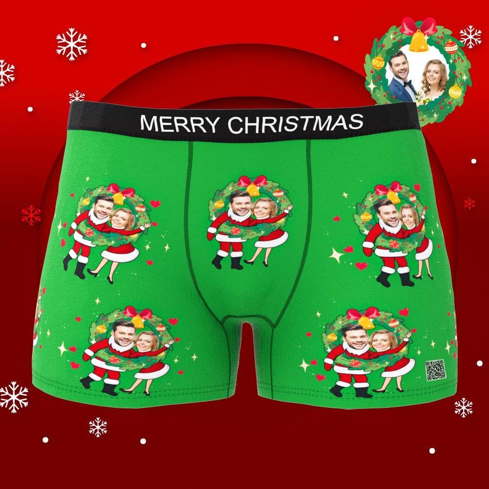 Cueca Boxer Com Foto Personalizada Duplo Papai Noel Casal Presentes De Natal Vista Ar - soufeelbr