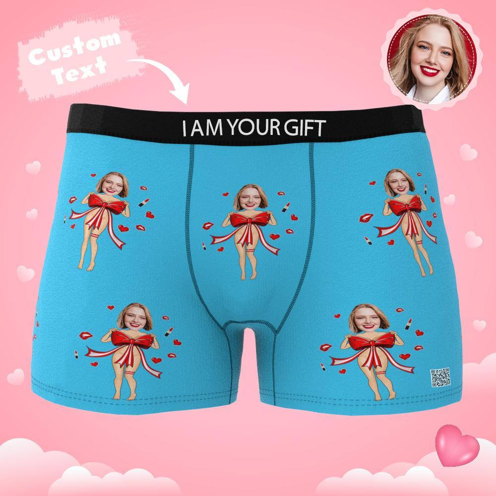 Boxer De Foto Personalizada Com Laço Vermelho, Roupa Íntima Masculina, Presente Para Namorado, Ar View, Presente De Dia Dos Namorados - soufeelbr