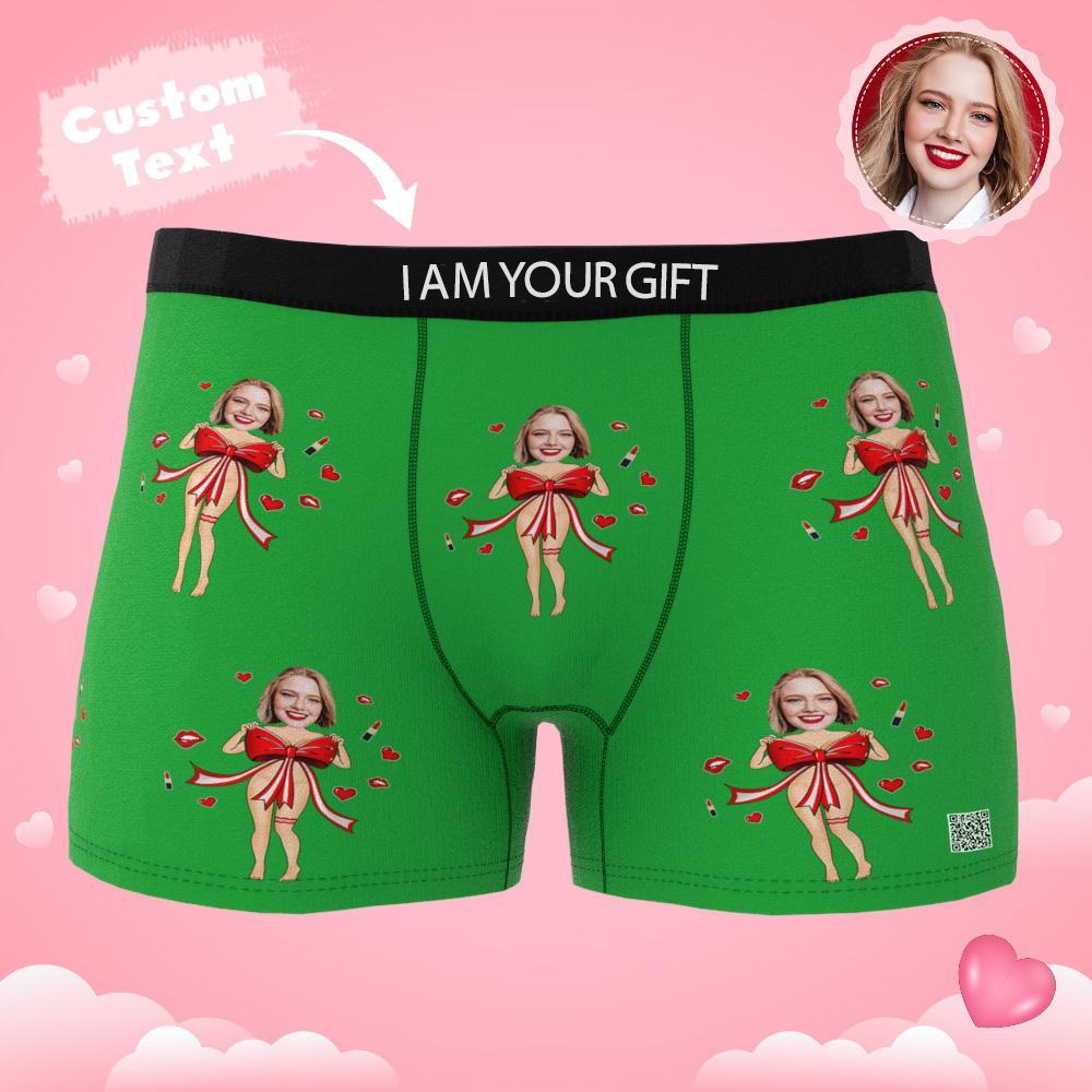 Boxer De Foto Personalizada Com Laço Vermelho, Roupa Íntima Masculina, Presente Para Namorado, Ar View, Presente De Dia Dos Namorados - soufeelbr