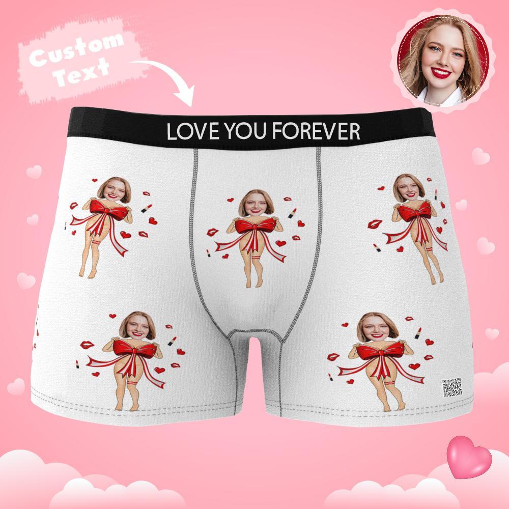 Boxer De Foto Personalizada Com Laço Vermelho, Roupa Íntima Masculina, Presente Para Namorado, Ar View, Presente De Dia Dos Namorados - soufeelbr