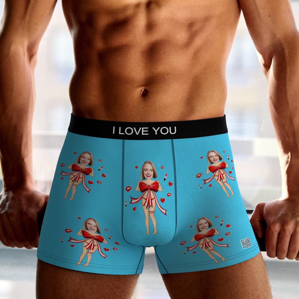 Cueca Boxer Com Foto Personalizada Laço Vermelho Presente Roupa Íntima Masculina Para Namorado Vista Ar - soufeelbr