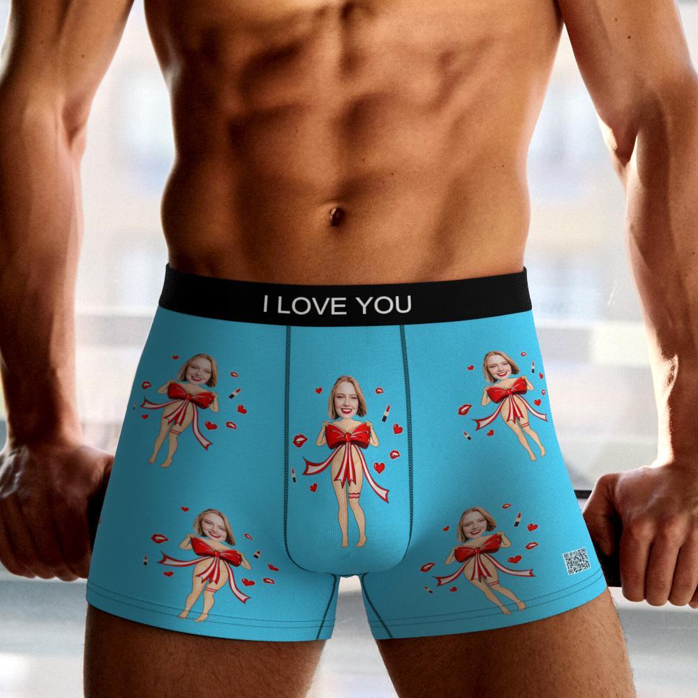 Boxer De Foto Personalizada Com Laço Vermelho, Roupa Íntima Masculina, Presente Para Namorado, Ar View, Presente De Dia Dos Namorados - soufeelbr