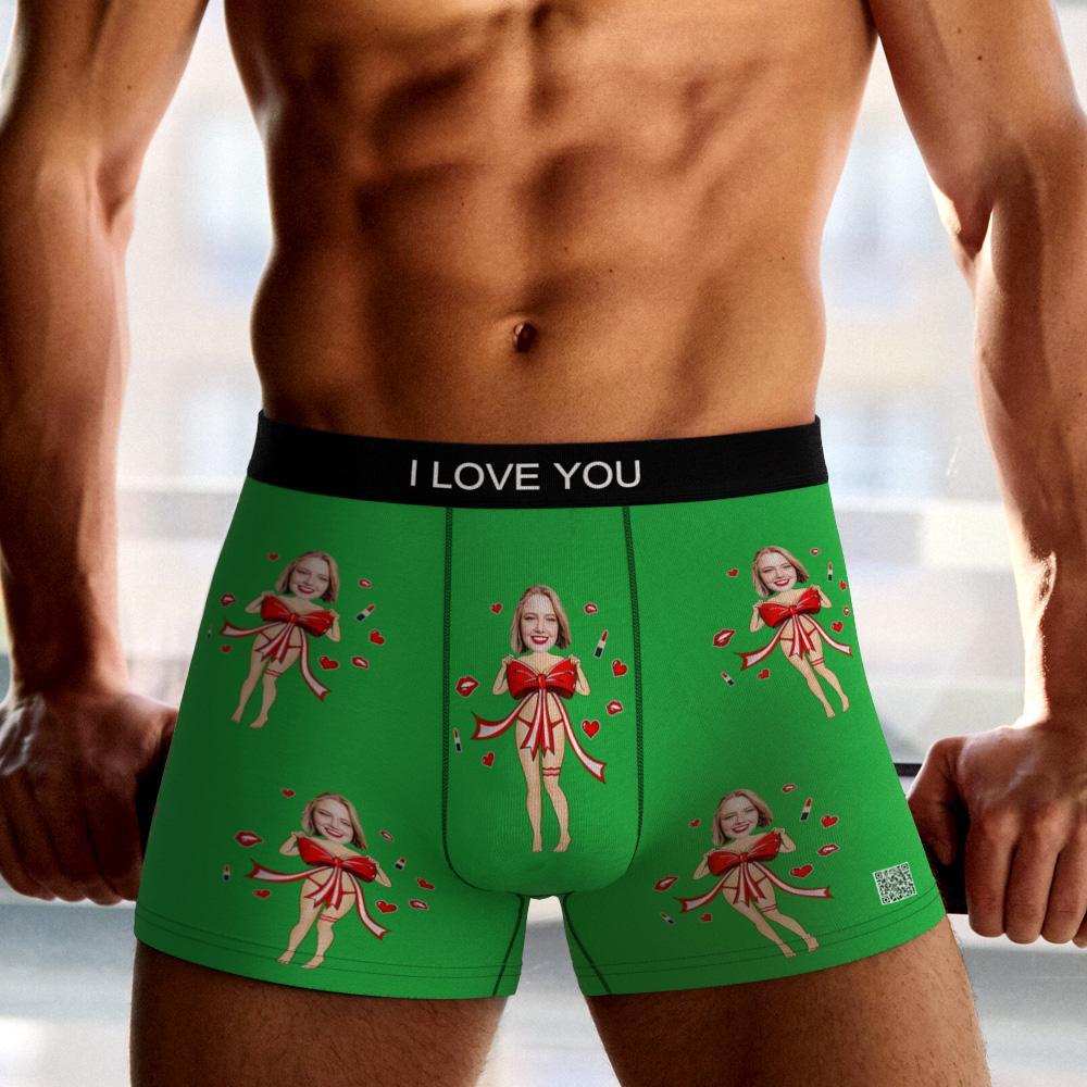 Cueca Boxer Com Foto Personalizada Laço Vermelho Presente Roupa Íntima Masculina Para Namorado Vista Ar - soufeelbr