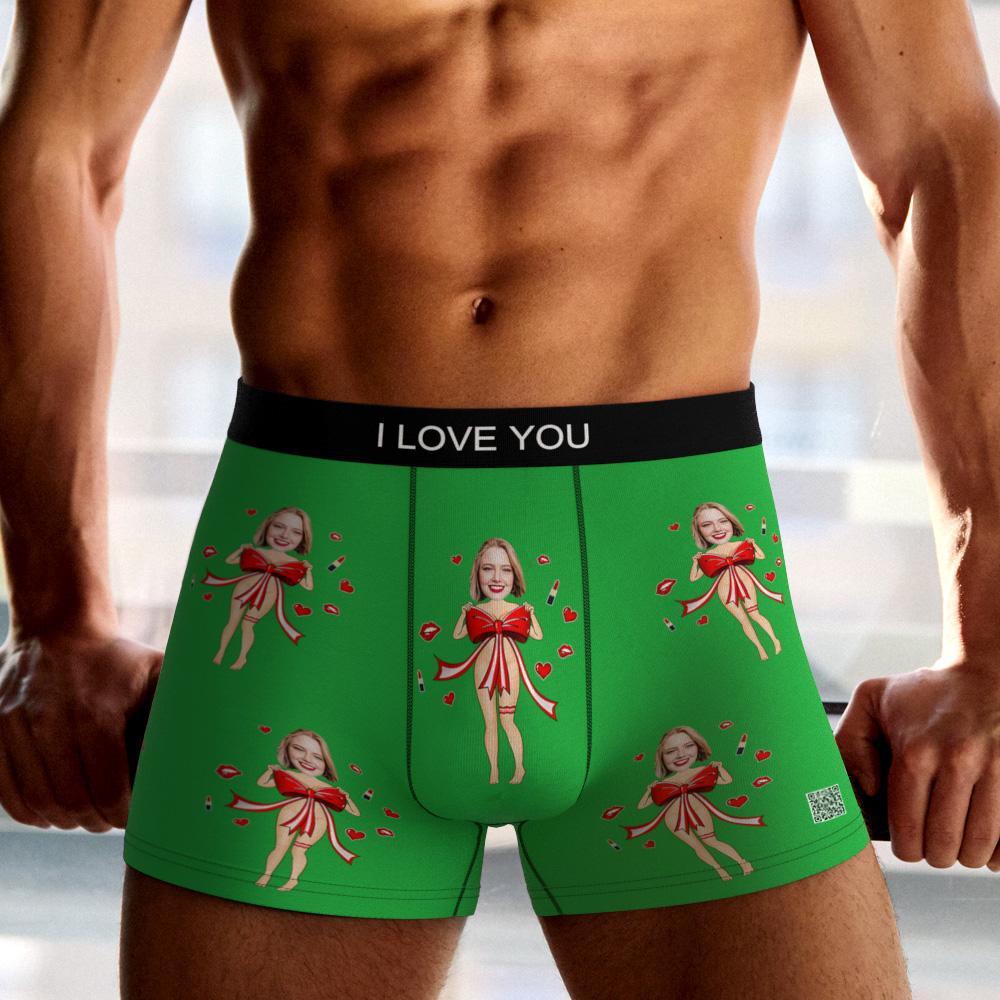 Boxer De Foto Personalizada Com Laço Vermelho, Roupa Íntima Masculina, Presente Para Namorado, Ar View, Presente De Dia Dos Namorados - soufeelbr