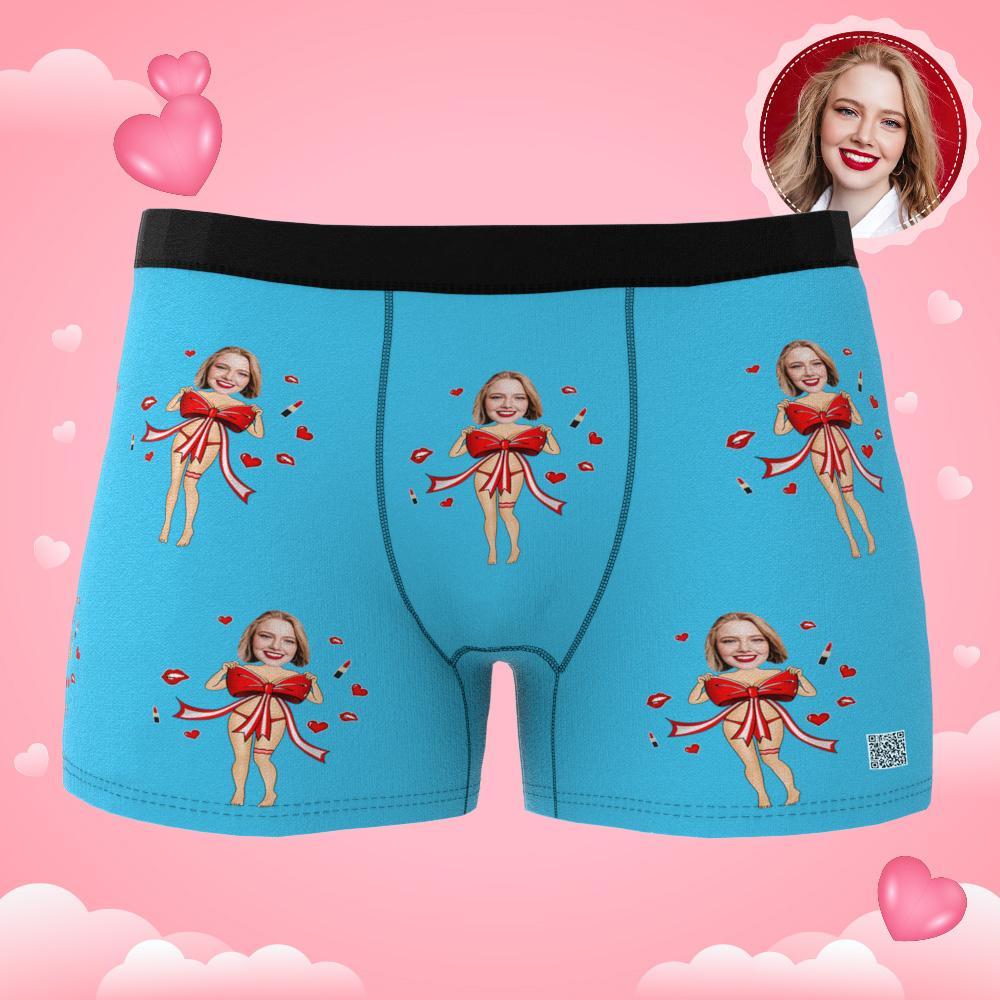 Cueca Boxer Com Foto Personalizada Laço Vermelho Presente Roupa Íntima Masculina Para Namorado Vista Ar - soufeelbr