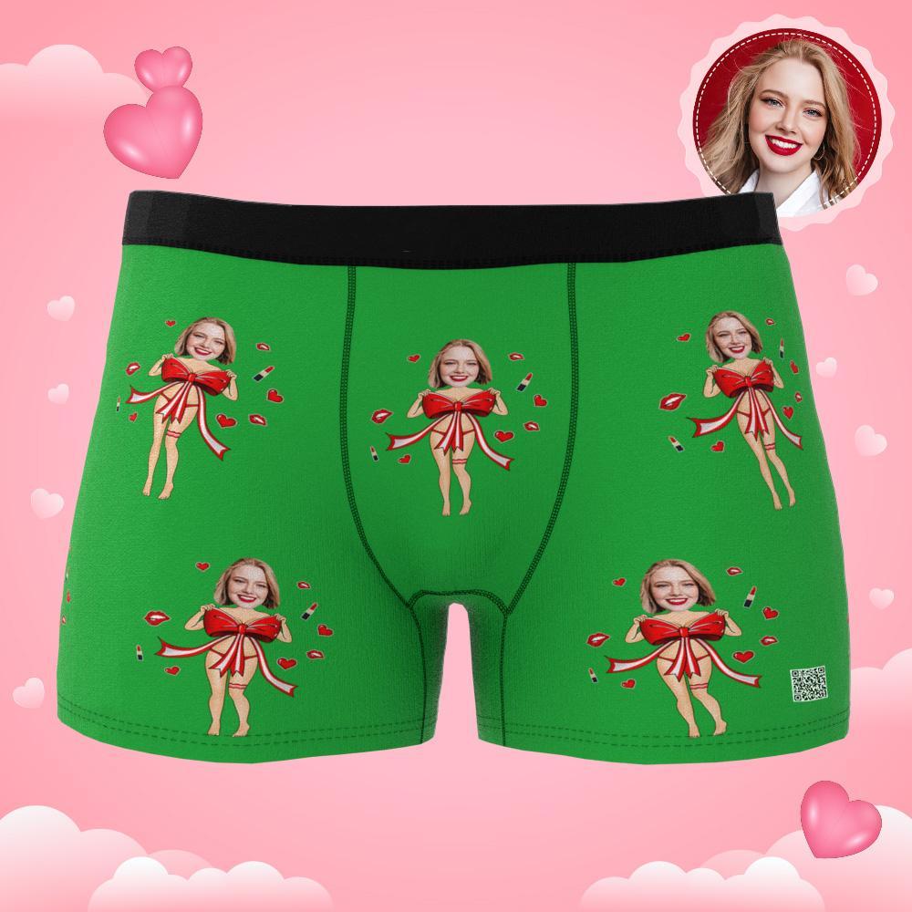 Cueca Boxer Com Foto Personalizada Laço Vermelho Presente Roupa Íntima Masculina Para Namorado Vista Ar - soufeelbr