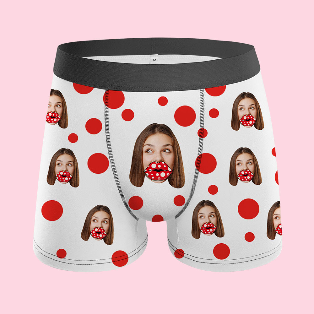 Cueca Boxer Personalizada Com Lábios Para O Rosto Presente De Dia Dos Namorados Para O Amante - soufeelbr
