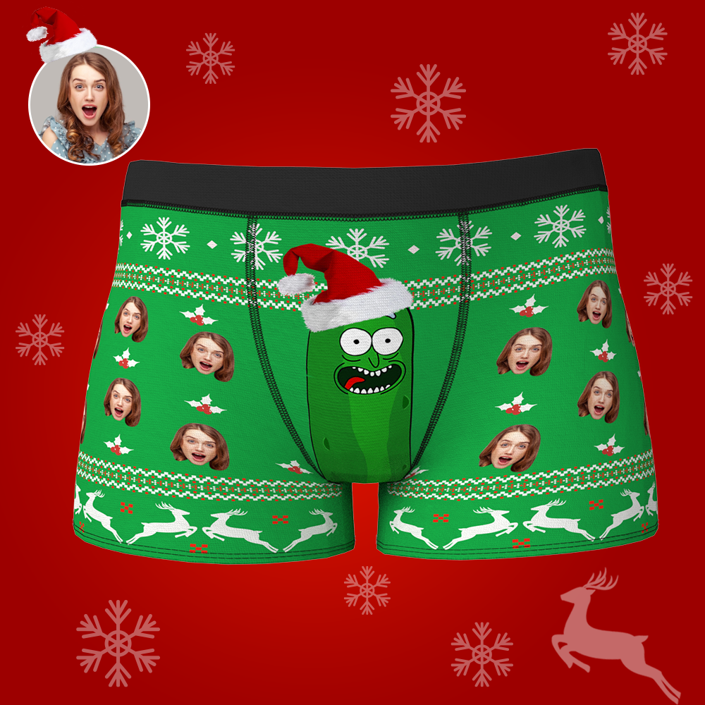 Custom Face Christmas Boxer, Funny Christmas Green Boxer, Best Christmas Gift For Boyfriend