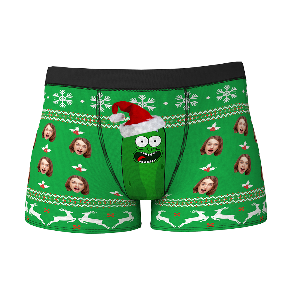Custom Face Christmas Boxer, Funny Christmas Green Boxer, Best Christmas Gift For Boyfriend