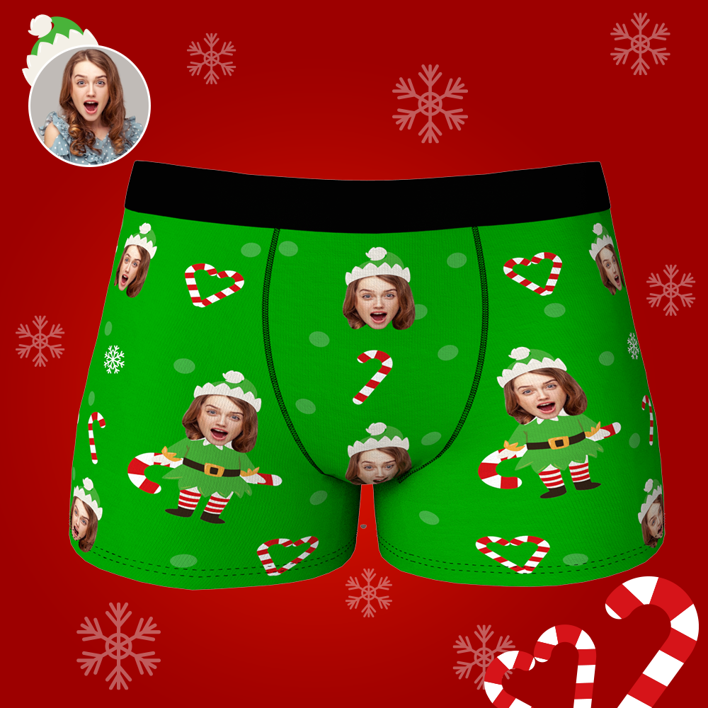 Custom Face Christmas Boxer, Funny Christmas Elf Boxer, Best Christmas Gift For Boyfriend