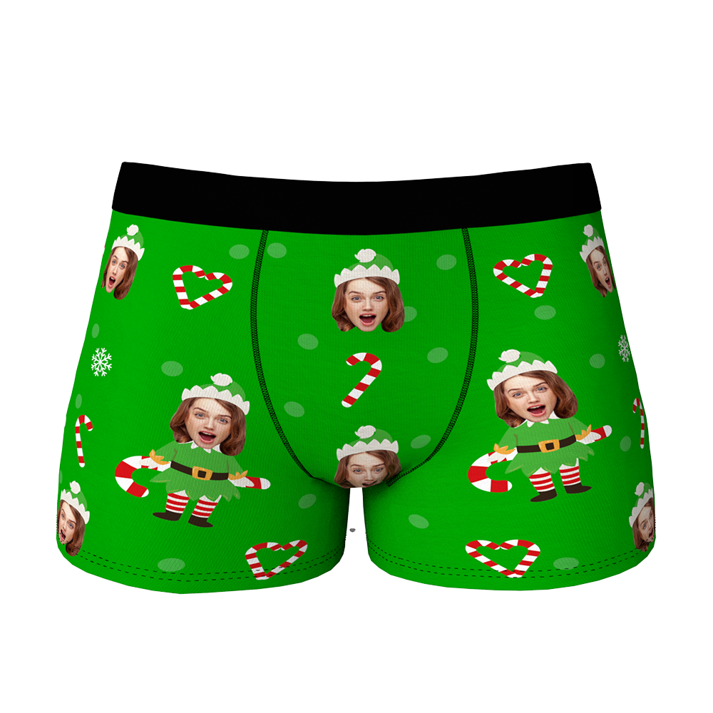 Custom Face Christmas Boxer, Funny Christmas Elf Boxer, Best Christmas Gift For Boyfriend