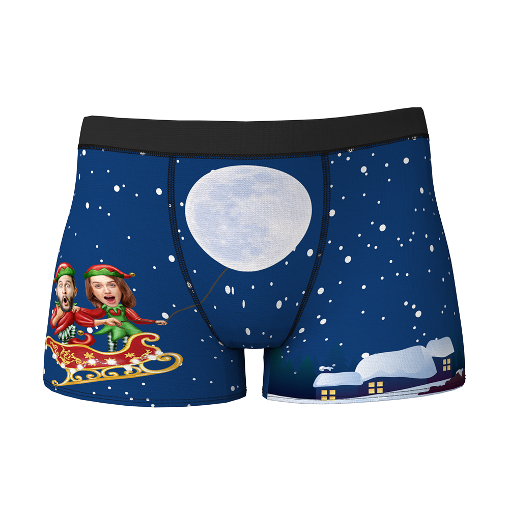 Custom Face Christmas Boxer, Funny Christmas Elf Couple Boxer, Best Christmas Gift For Boyfriend