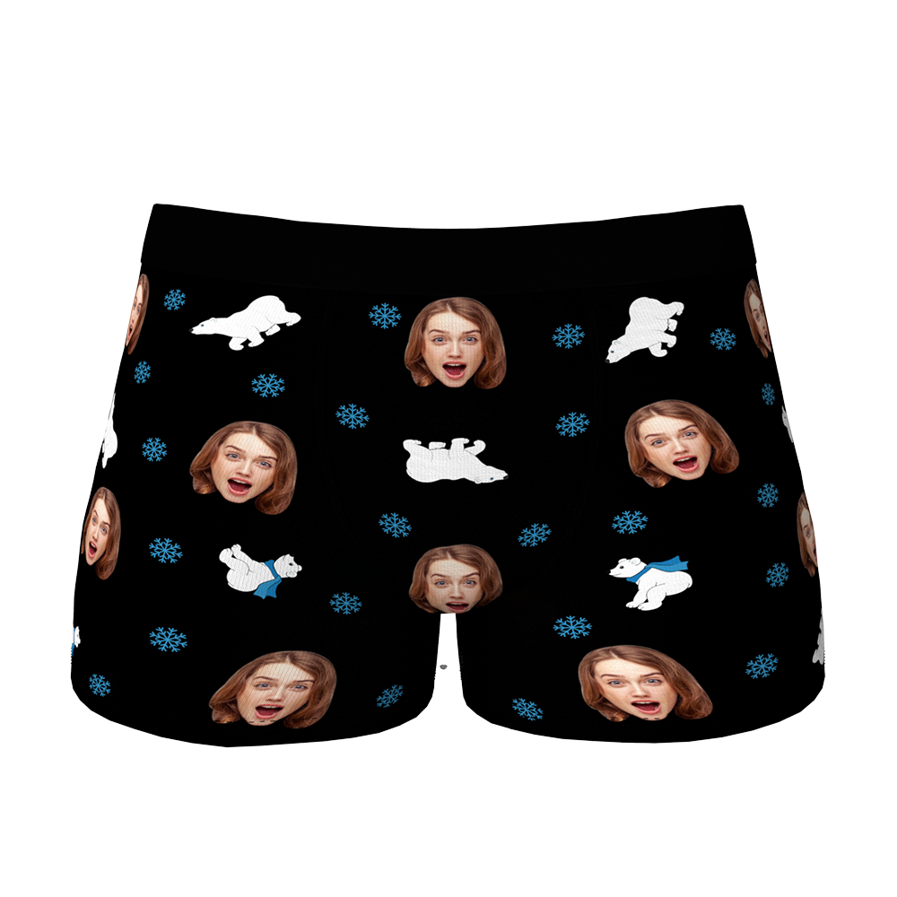 Boxer De Natal Com Rosto Personalizado, Boxer De Urso Polar De Natal Engraçado, Melhor Presente De Natal Para Namorado