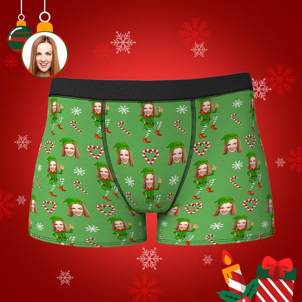 Cueca Boxers Rosto Personalizado Natal Elfo Roupa Interior Com Foto Personalizada Presente De Natal Para Homens