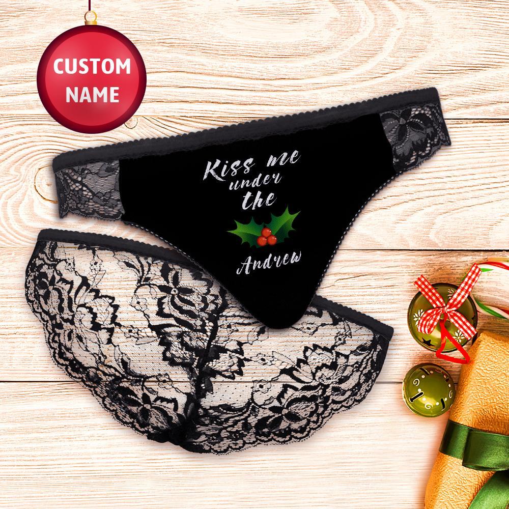 Calcinha De Renda Feminina Com Nome Personalizado Calcinha Sexy Me Beije Sob O Visco