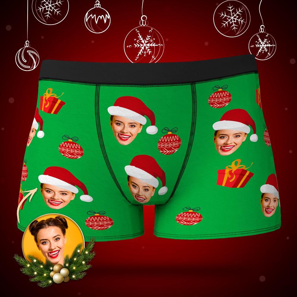 Chapéu De Natal Com Rosto Personalizado Verde Masculino Com Estampa Completa De Cuecas Boxer