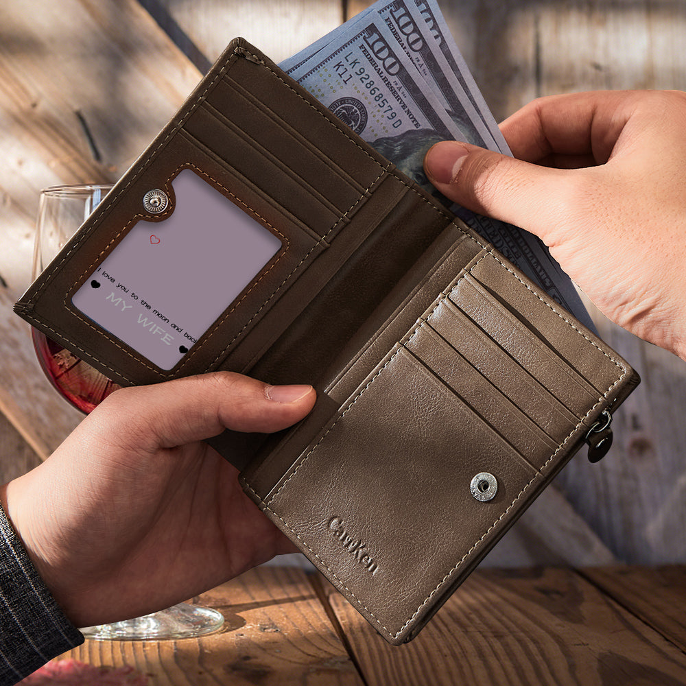 Carteira Gravada Personalizada Em Forma De Coração Carteira Com Zíper Moeda Bolsa Presentes Para O Dia Dos Pais - soufeelbr