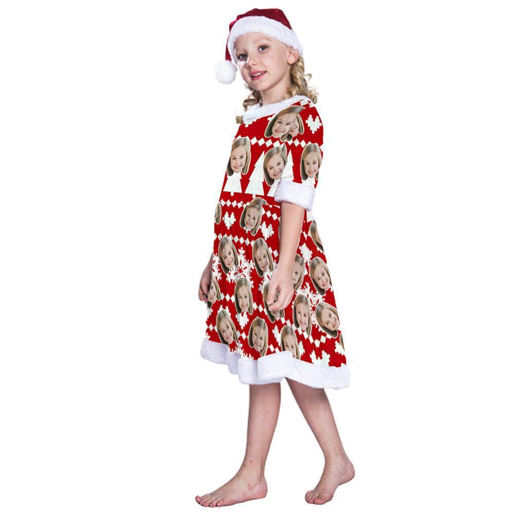 Vestido De Natal Com Rosto Personalizado Vestido Fotográfico Personalizado Para Meninas - Flocos De Neve