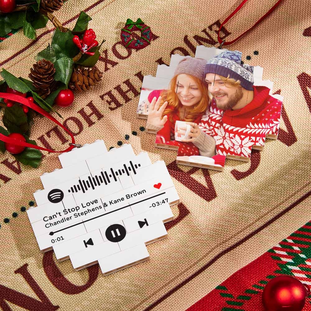 Enfeite De Natal Personalizado Código Spotify Redondo Bloco De Fotos Personalizado Tijolo De Construção - soufeelbr