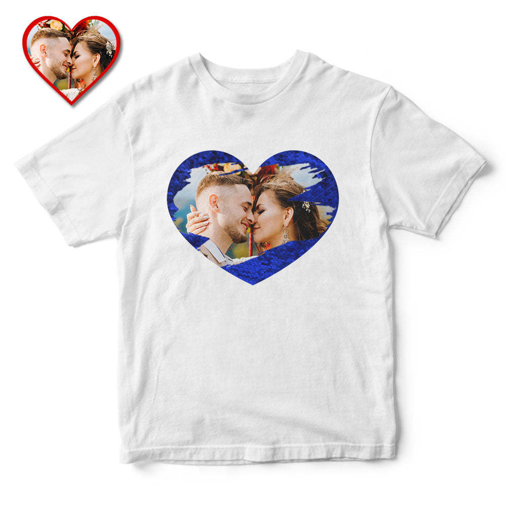 Camiseta De Lantejoulas Personalizada Com Foto Em Forma De Coração Personalizada Camiseta De Lantejoulas Presente Criativo - soufeelbr