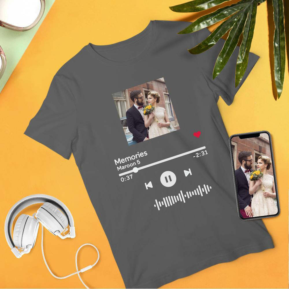 Camiseta com código de música digitalizável camiseta com foto gravada unissex personalizado canção de música presente memorial