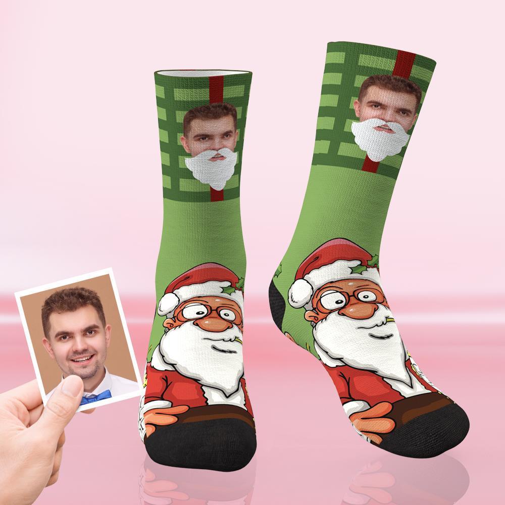 Meias De Natal Personalizadas Meias Engraçadas Com Rosto Personalizado - Papai Noel