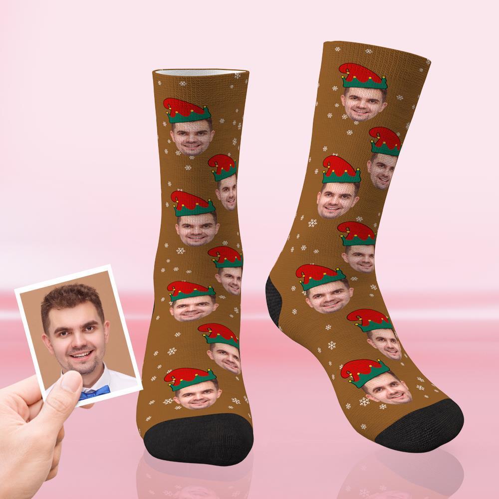 Meias De Natal Personalizadas Meias Engraçadas Com Cara De Natal - Duende De Natal
