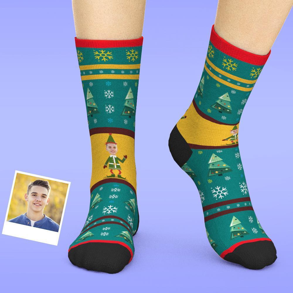 Meias de rosto personalizadas Meias de duende de Natal com presente do festival de fotos