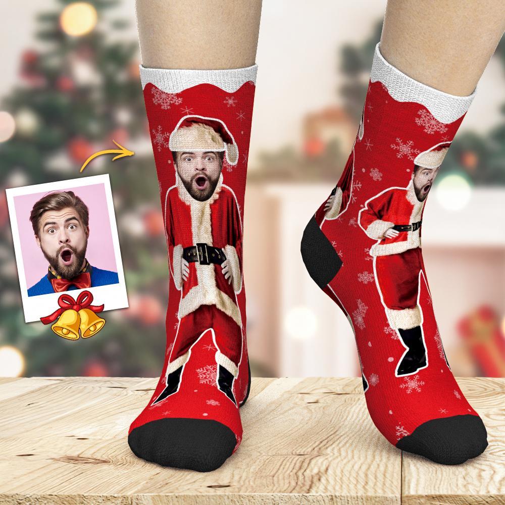 Custom Face Socks Santa Snowflake Socks Red Socks Presentes De Natal Para Amigos