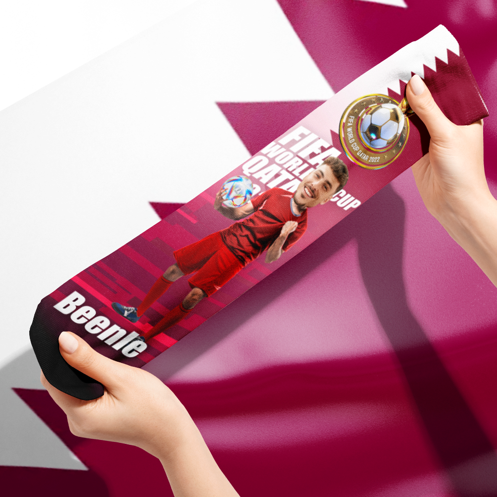 Meias De Rosto Personalizadas Adicione Fotos E Texto Meias Copa Do Mundo 2022 Meias Presentes Para Ele - Katar - soufeelbr