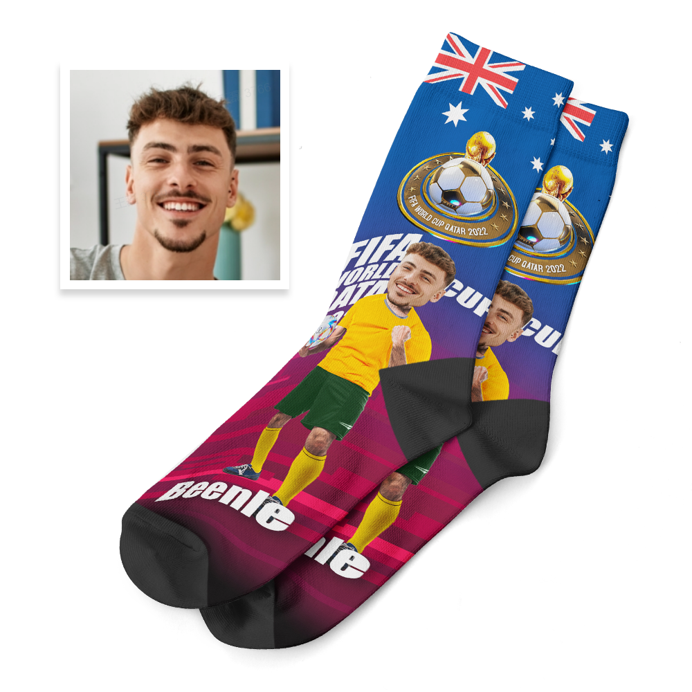 Meias De Rosto Personalizadas Adicione Fotos E Texto Meias Copa Do Mundo 2022 Meias Presentes Para Ele - Austrália - soufeelbr