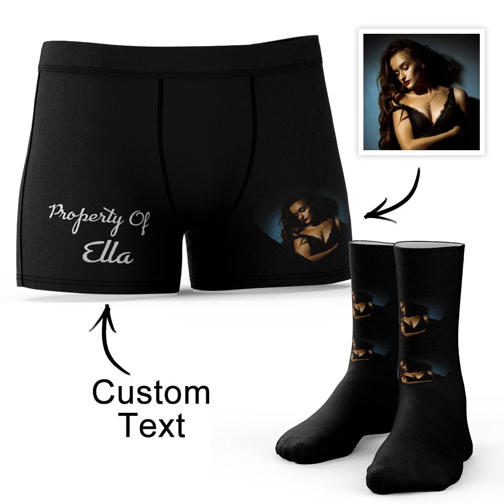 Conjunto De Cuecas E Meias Com Gravação De Rosto Personalizado Love Heart Cueca Boxer Dia Dos Namorados - soufeelbr