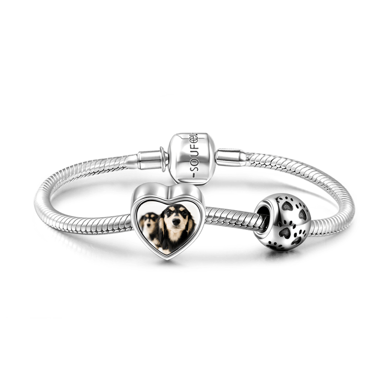 Pulseira Personalizada Cópia da Pata Foto Conjunto com Pulseira Prata