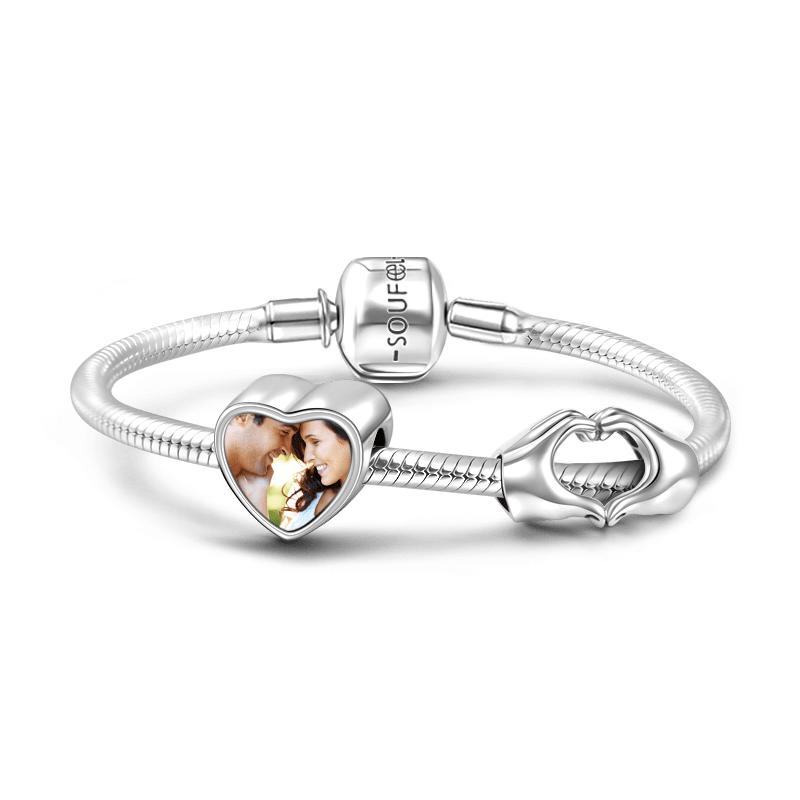 Pulseira Personalizada Persiga o Amor Foto Conjunto com Pulseira Prata