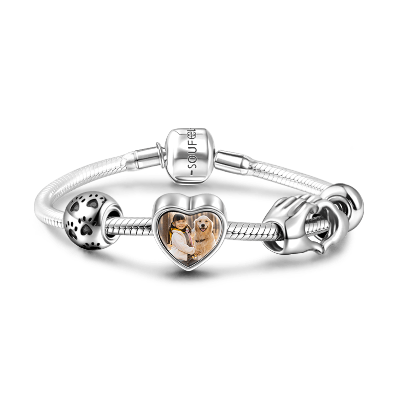 Pulseira Personalizada Amor de Estimação Foto Conjunto com Pulseira Prata