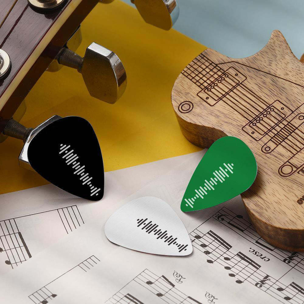 Palheta de guitarra de código de música digitalizável personalizada, picareta de guitarra de música personalizada gravada, presentes pretos para namorado 12 peças