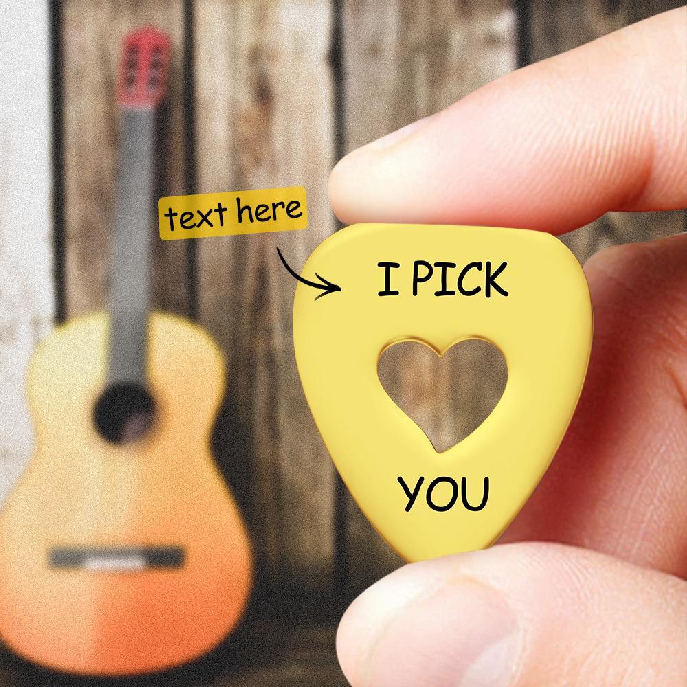 Picareta de guitarra gravada personalizada em formato de coração ouro oco presentes comemorativos