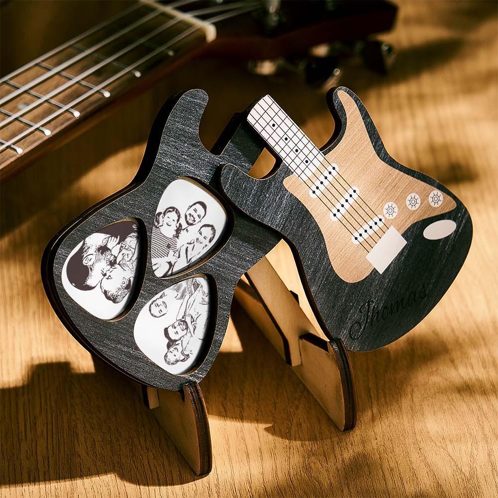 Estojo De Palhetas De Madeira Personalizado Conjunto De Palhetas De Guitarra Caixa Gravada Com 3 Palhetas Ótimos Presentes Para Ele - soufeelbr