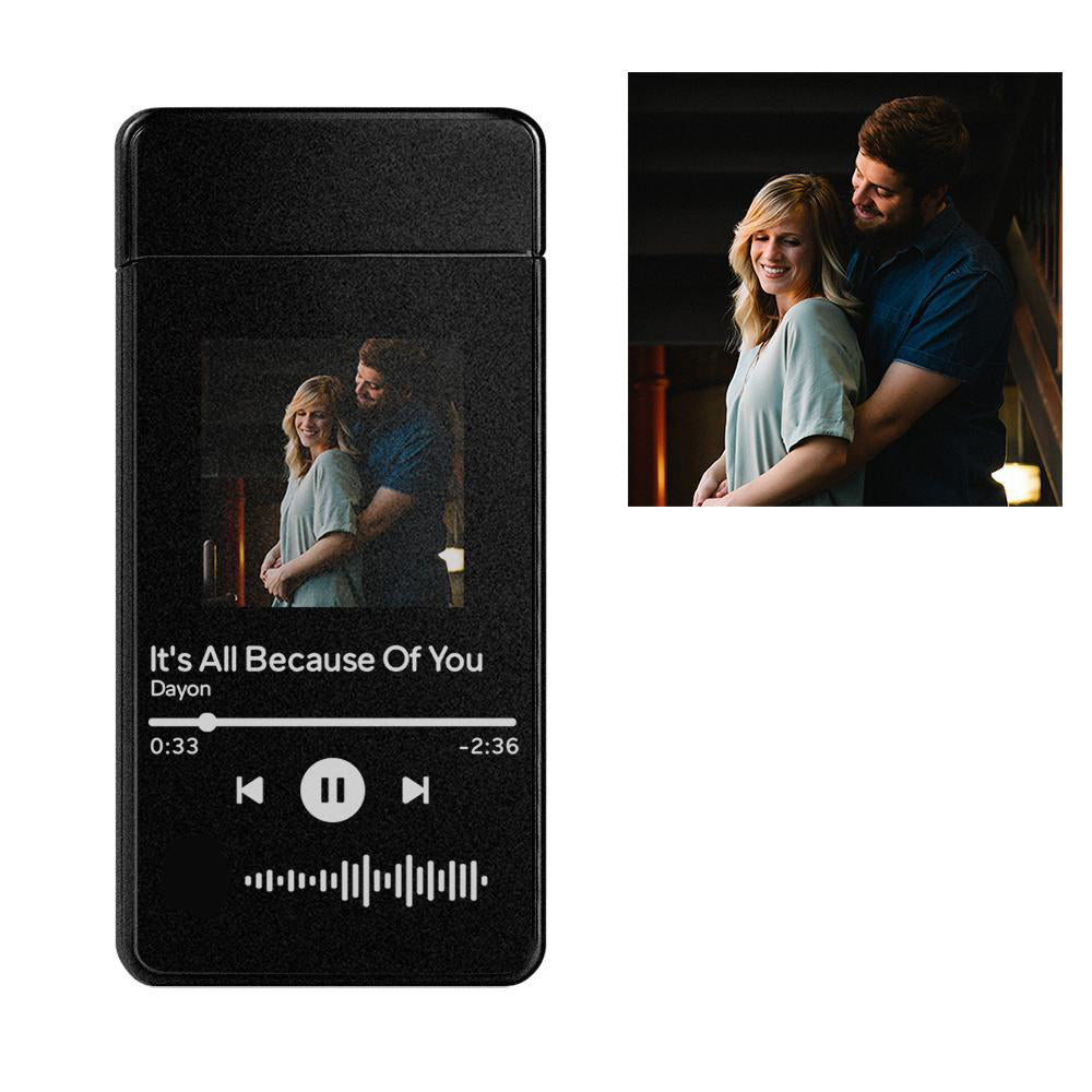 Isqueiro com código de música personalizado escaneável com música gravada isqueiro para presente para ele