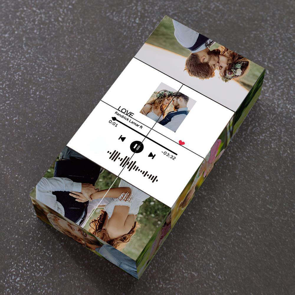 Molduras para fotos com código de música digitalizável personalizado cubo mágico para presentes multifotos para casais