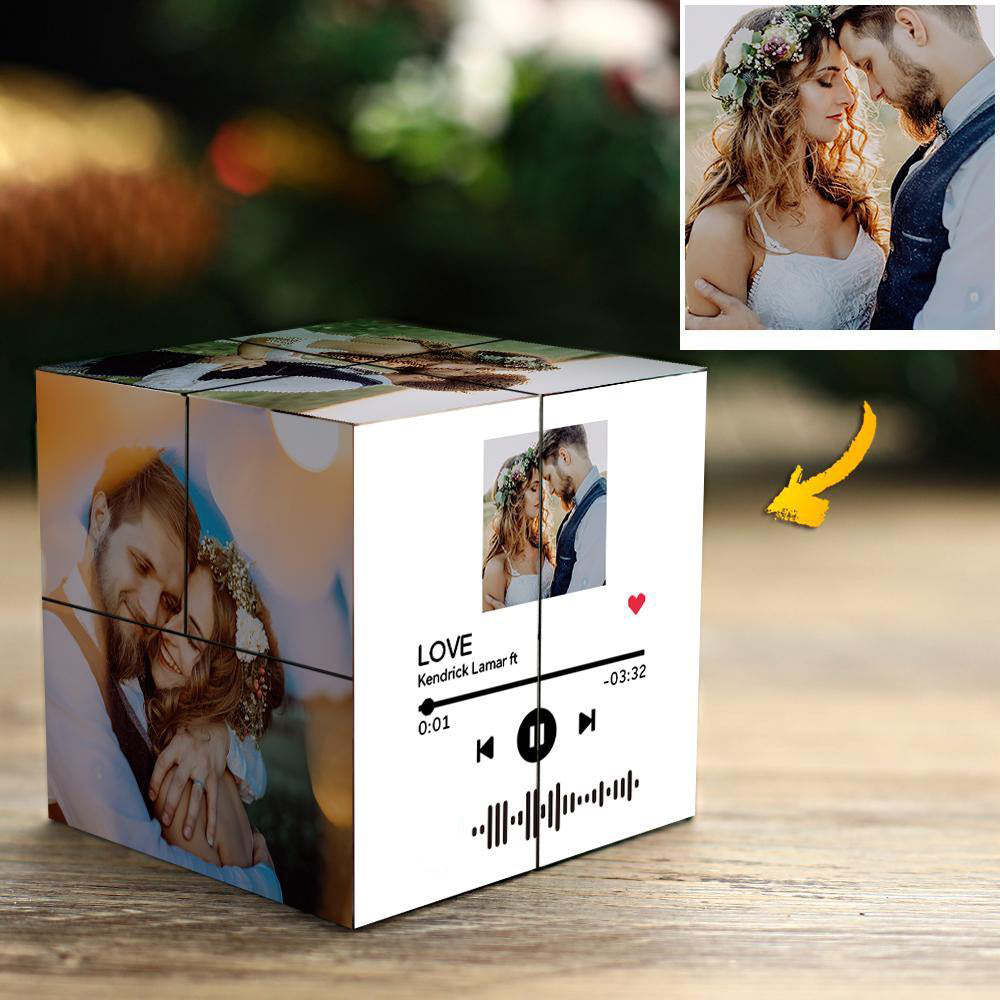 Molduras para fotos com código de música digitalizável personalizado cubo mágico para presentes multifotos para casais